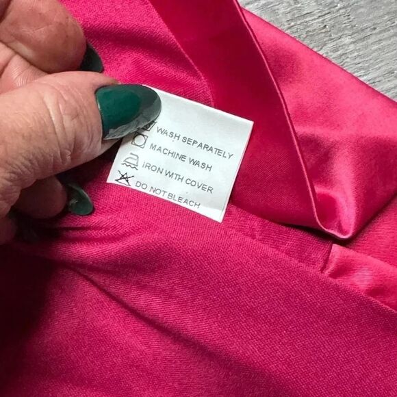 NWT FEHAUTE rose red pink Cap Sleeve v neck Satin A-Line Maxi wrap Dress sz 10 - Picture 13 of 13